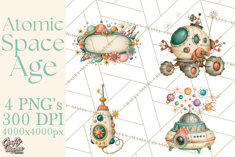 Atomic Age Space Clipart PNG, Retro 1950's Astronaut Decor