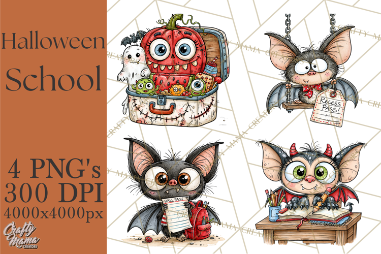 Halloween School Clipart Creepy Cute Monster Students PNG