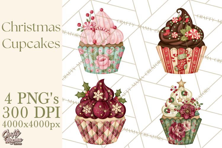 Christmas Paper Cupcake Clipart PNG, Christmas Sweet Treats