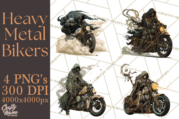 Heavy Metal Skeleton Biker Clipart, Halloween Motorcycles example image 1