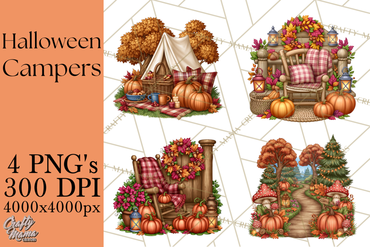 Halloween Camper Clipart PNG Vintage Camping Designs