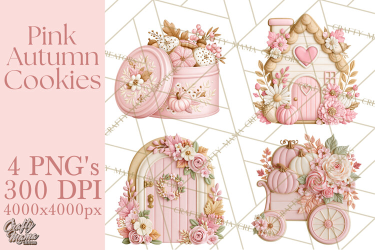 Pink Autumn Cookies Clipart PNG example image 1