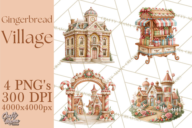 Gingerbread Christmas Village PNG Clipart example image 1
