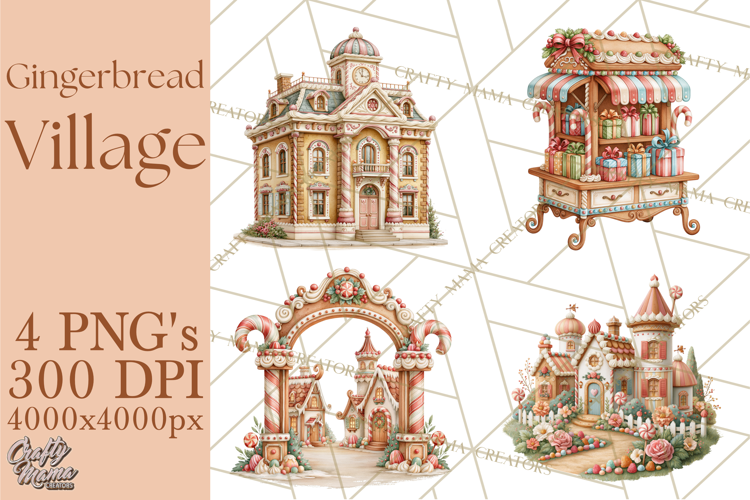 Gingerbread Christmas Village PNG Clipart
