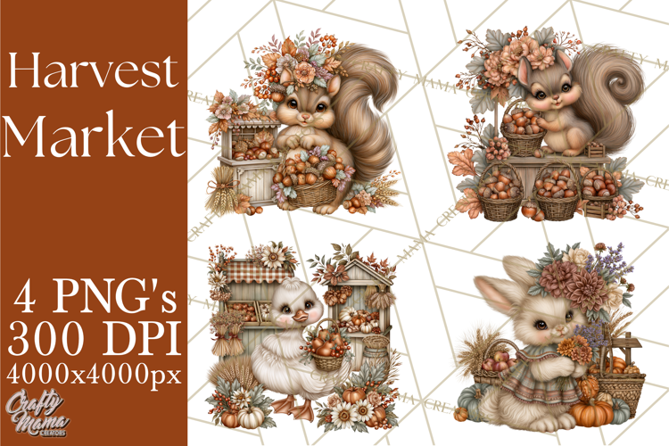 Harvest Market Clipart PNG, Fall Animals