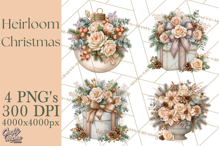Botanical Christmas Clipart PNG, Winter Flower Decorations