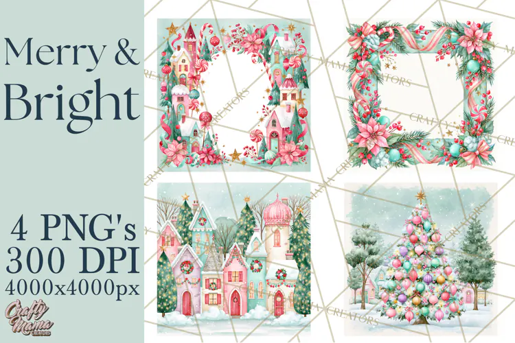 Merry And Bright Christmas Watercolor PNG