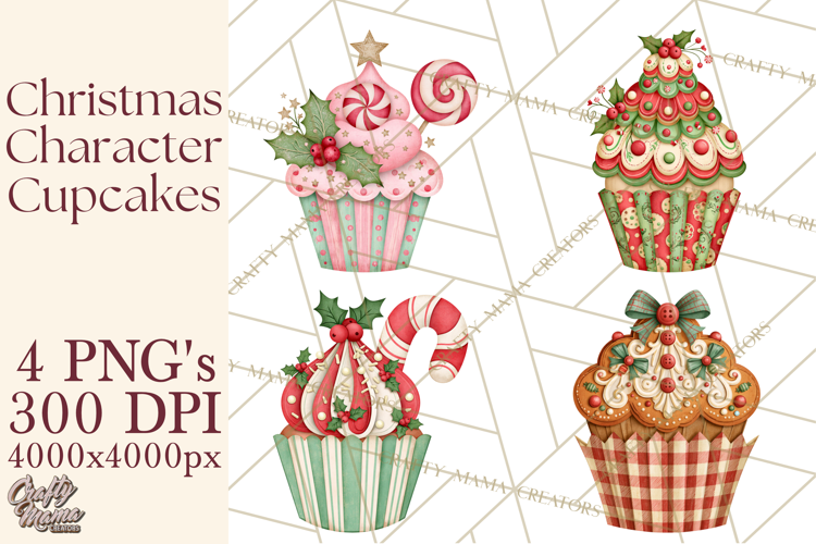 Christmas Character Cupcake Clipart PNG, Christmas Sweets