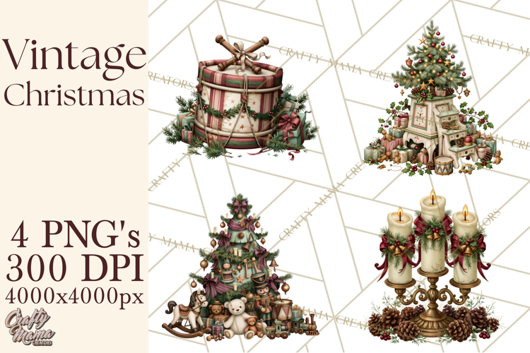 Vintage Christmas Clipart PNG, Christmas Retro Characters