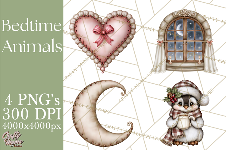 Winter Bedtime Animals Printable Clipart PNG