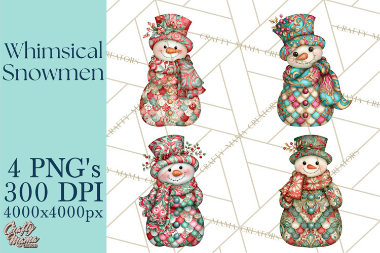 Whimsical Christmas Snowman Clipart PNG example image 1