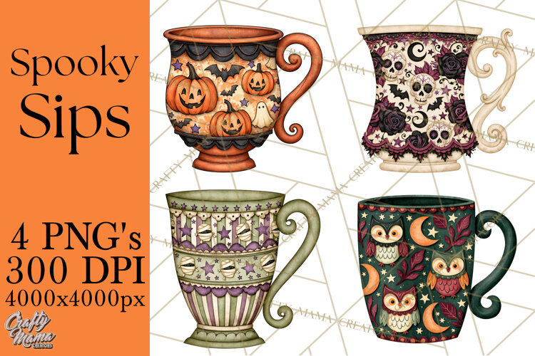 Halloween Coffee Mug Clipart PNG, Spooky Cups example image 1
