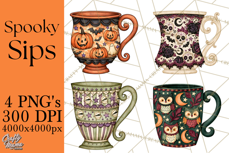 Halloween Coffee Mug Clipart PNG, Spooky Cups