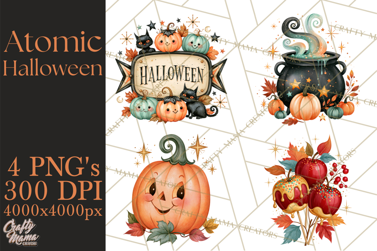Atomic Age Halloween Clipart PNG, Retro 1950's Fall Decor