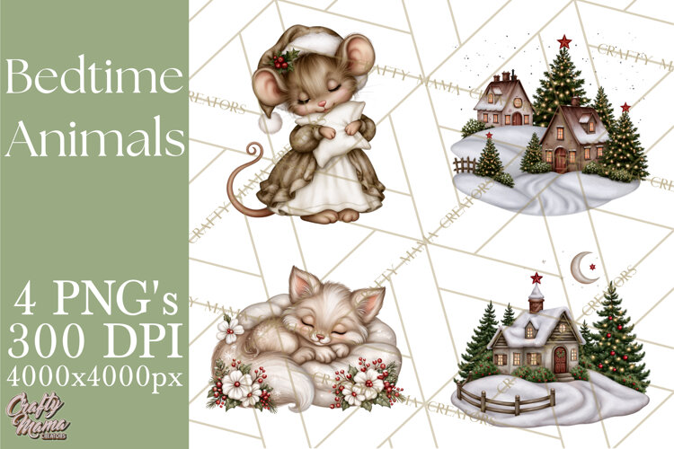 Winter Bedtime Animals Printable Clipart PNG example image 1