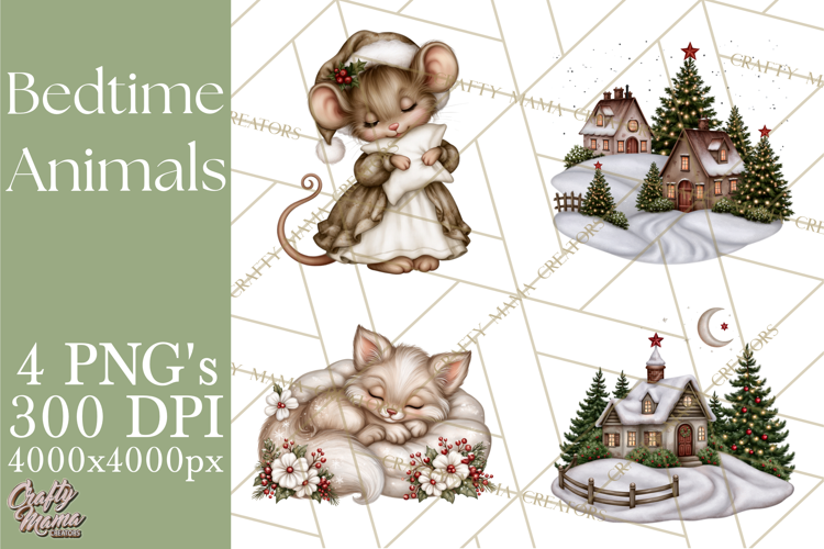 Winter Bedtime Animals Printable Clipart PNG