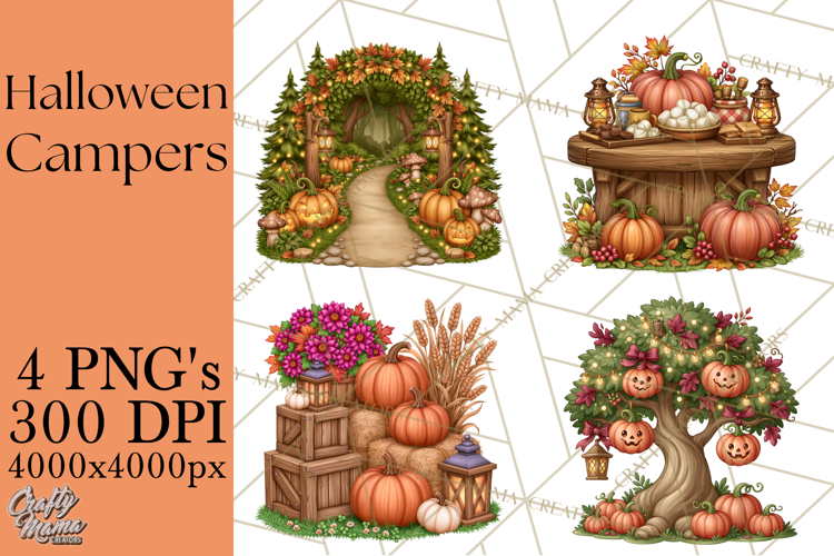 Halloween Camper Clipart PNG Vintage Camping Designs