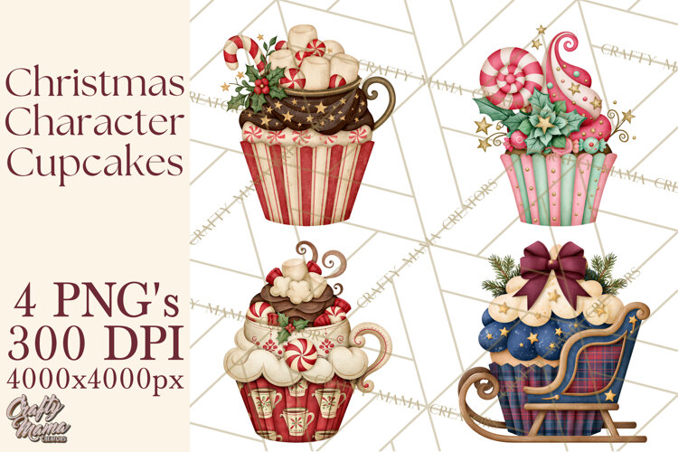 Christmas Character Cupcake Clipart PNG, Christmas Sweets example image 1