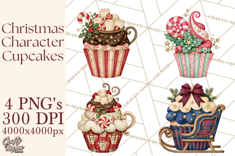 Christmas Character Cupcake Clipart PNG, Christmas Sweets
