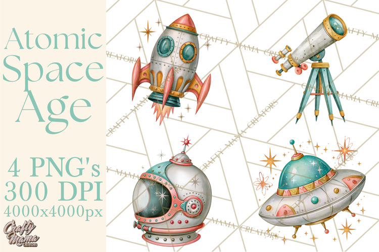 Atomic Age Space Clipart PNG, Retro 1950's Astronaut Decor