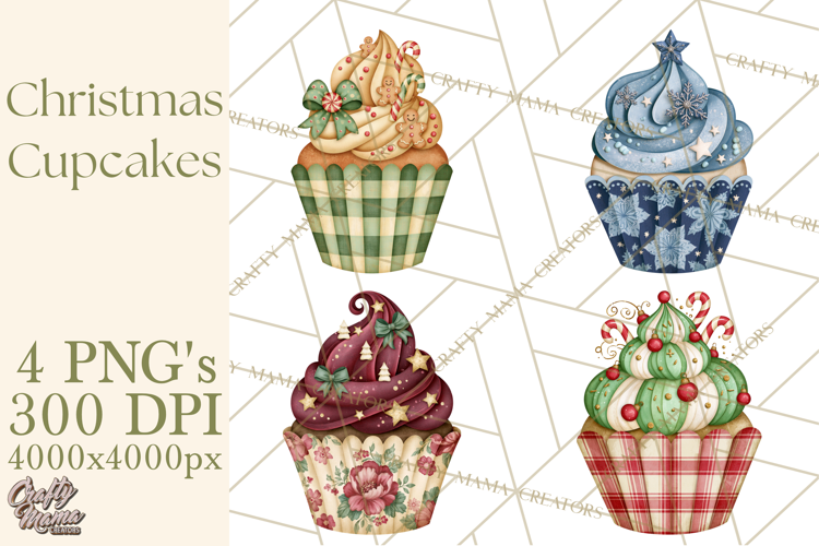 Christmas Paper Cupcake Clipart PNG, Christmas Sweet Treats