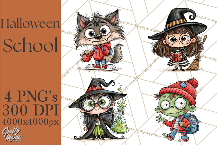 Halloween School Clipart Creepy Cute Monster Students PNG