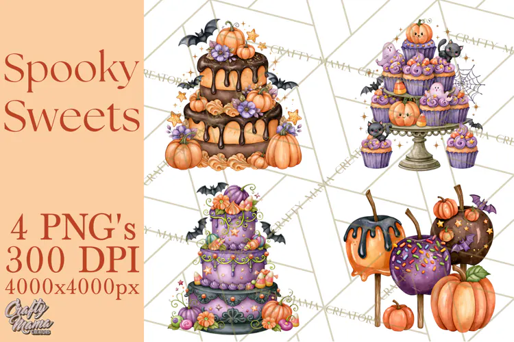 Spooky Halloween Desserts Clipart PNG