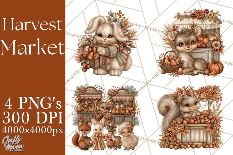 Harvest Market Clipart PNG, Fall Animals