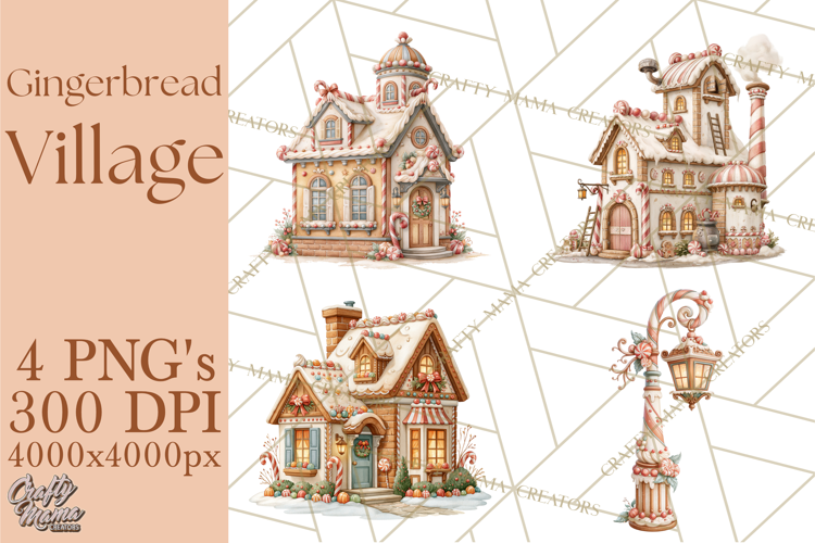 Gingerbread Christmas Village PNG Clipart