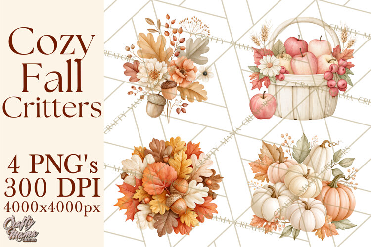 Fall Animals Clipart PNG, Autumn Floral Designs example image 1