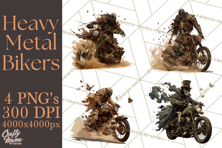 Heavy Metal Skeleton Biker Clipart, Halloween Motorcycles