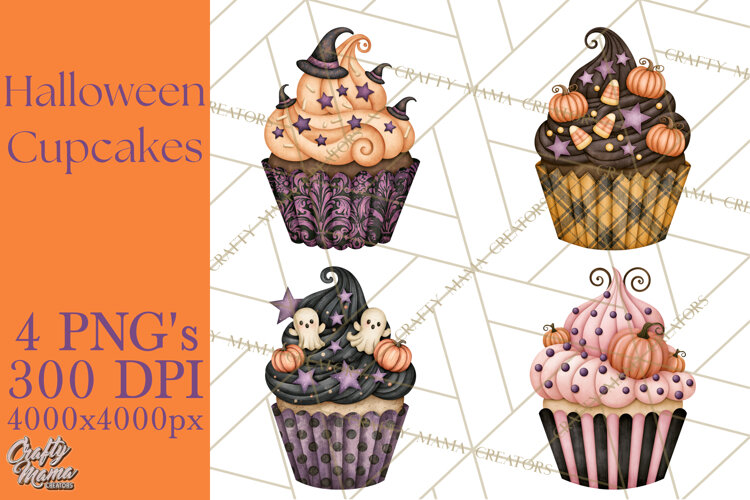 Halloween Cupcake Clipart PNG, Halloween Sweet Treats example image 1