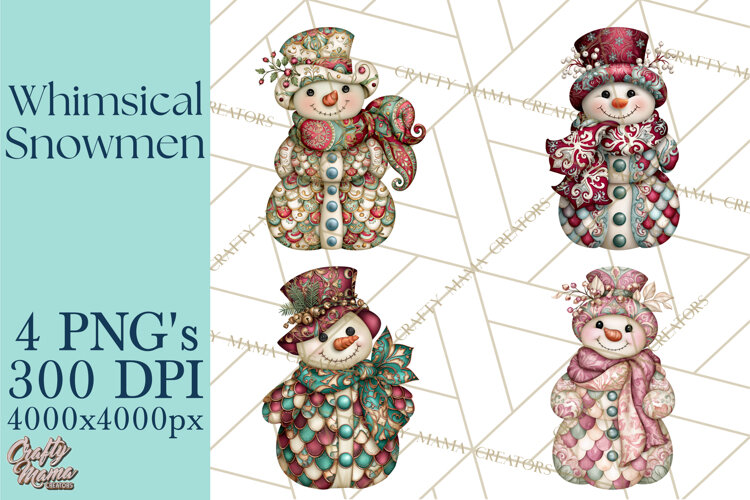 Whimsical Christmas Snowman Clipart PNG example image 1
