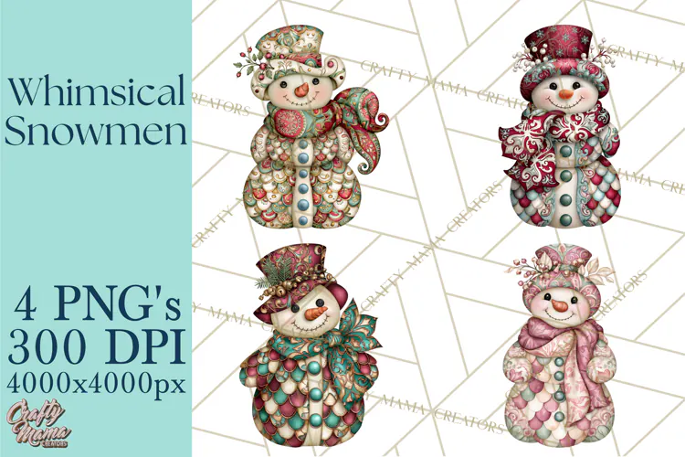Whimsical Christmas Snowman Clipart PNG