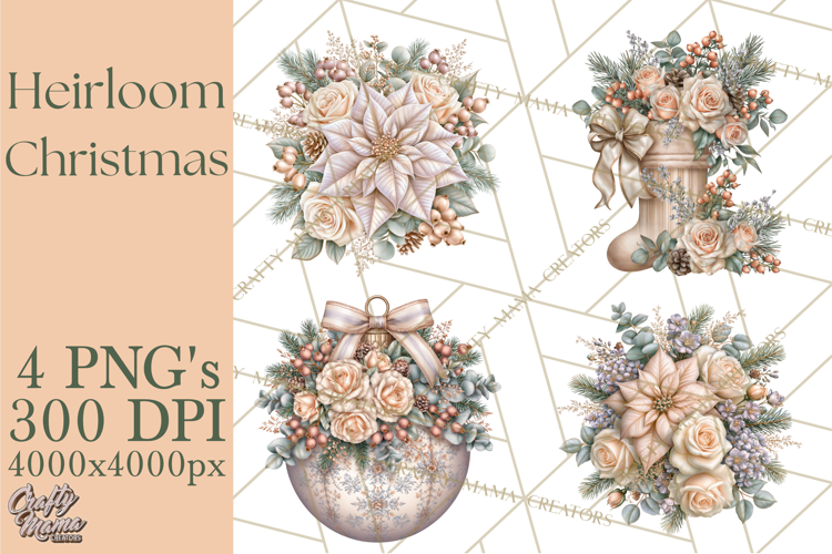 Botanical Christmas Clipart PNG, Winter Flower Decorations