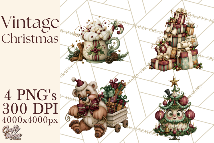 Vintage Christmas Clipart PNG, Christmas Retro Characters