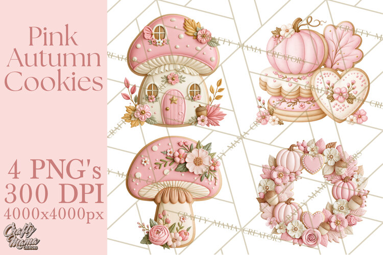Pink Autumn Cookies Clipart PNG example image 1