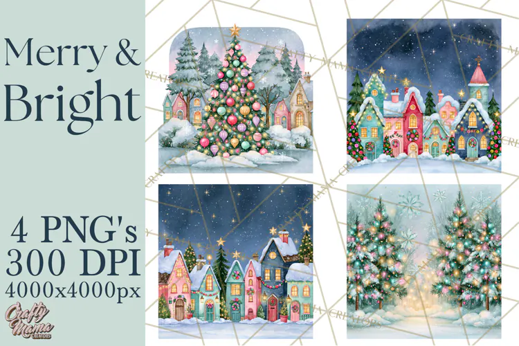 Merry And Bright Christmas Watercolor PNG