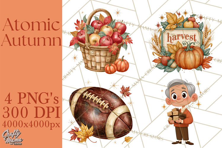 Atomic Age Autumn Clipart PNG, Retro 1950's Fall Decor example image 1