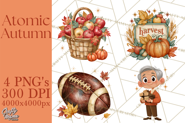 Atomic Age Autumn Clipart PNG, Retro 1950's Fall Decor