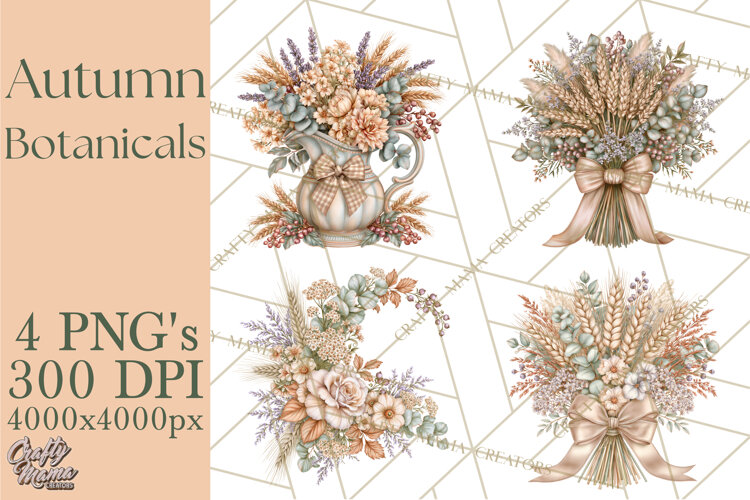 Autumn Botanicals Clipart PNG, Fall Floral Pumpkins example image 1