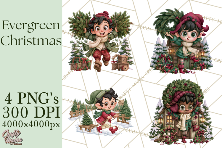 Christmas Tree Farm PNG Clipart, Santa & Elf Characters