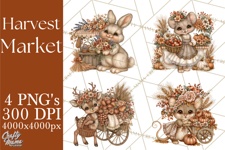 Harvest Market Clipart PNG, Fall Animals