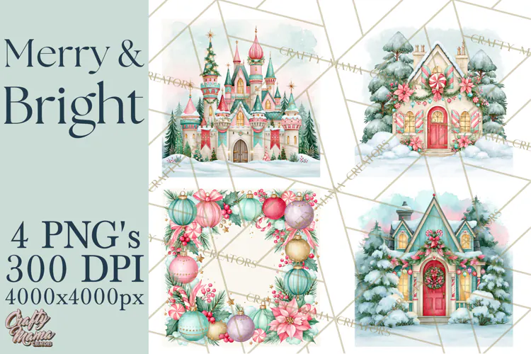Merry And Bright Christmas Watercolor PNG
