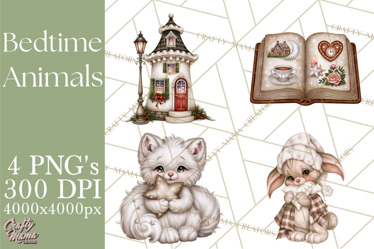 Winter Bedtime Animals Printable Clipart PNG