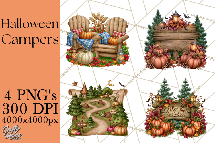 Halloween Camper Clipart PNG Vintage Camping Designs