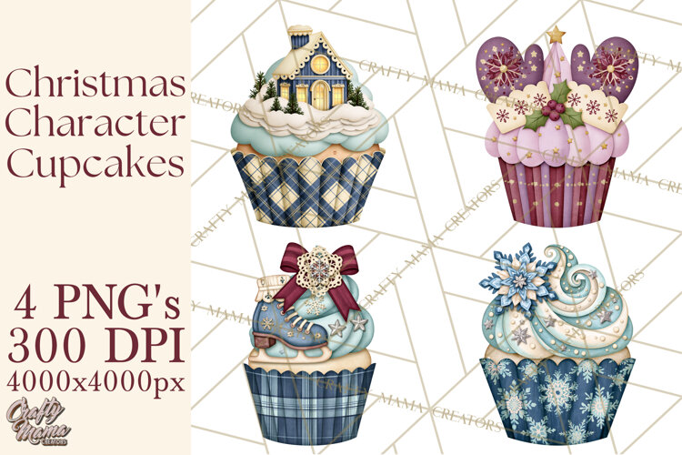 Christmas Character Cupcake Clipart PNG, Christmas Sweets example image 1