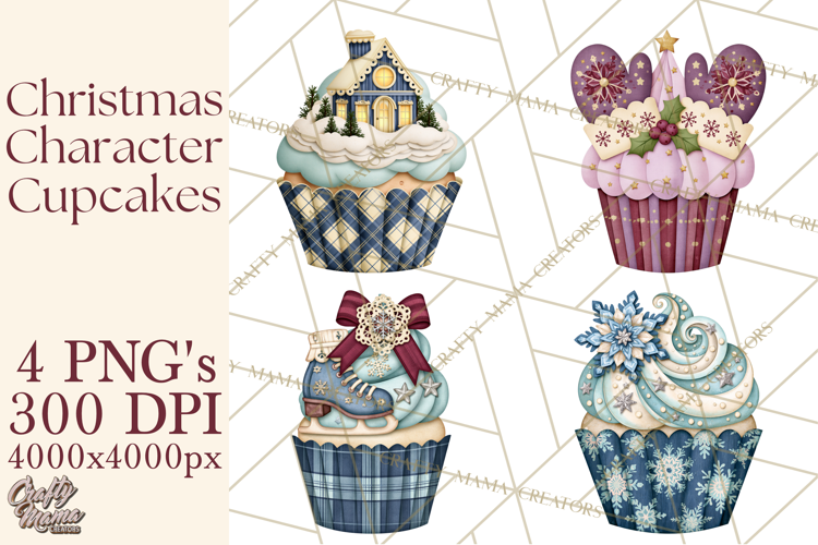 Christmas Character Cupcake Clipart PNG, Christmas Sweets