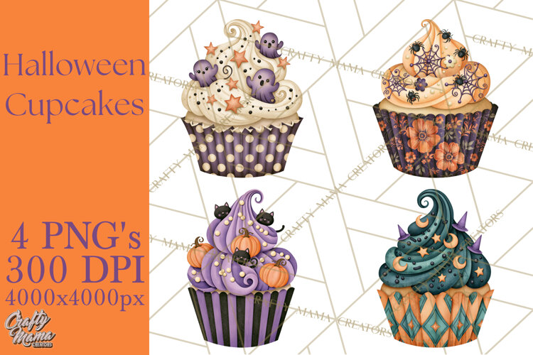 Halloween Cupcake Clipart PNG, Halloween Sweet Treats example image 1