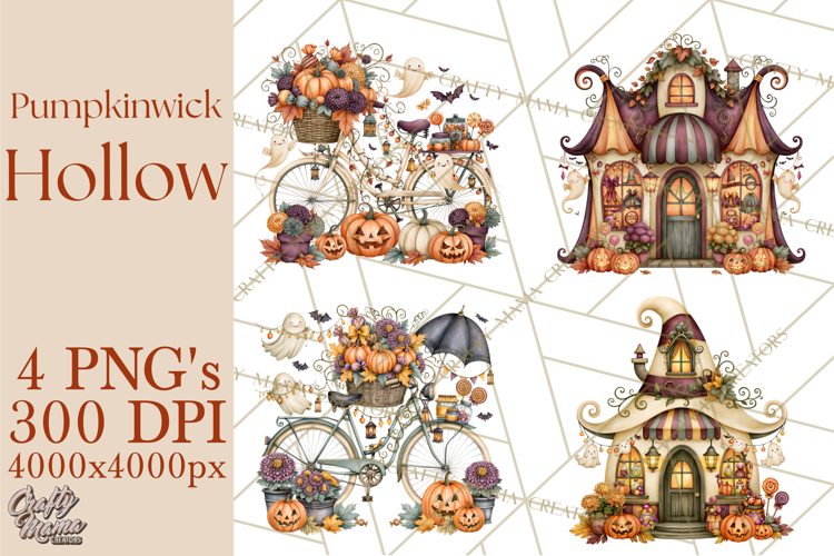 Whimsical Halloween Town Clipart PNG